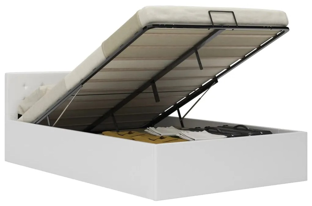vidaXL Cama hidráulica c/ arrumação 140x200cm couro artificial branco
