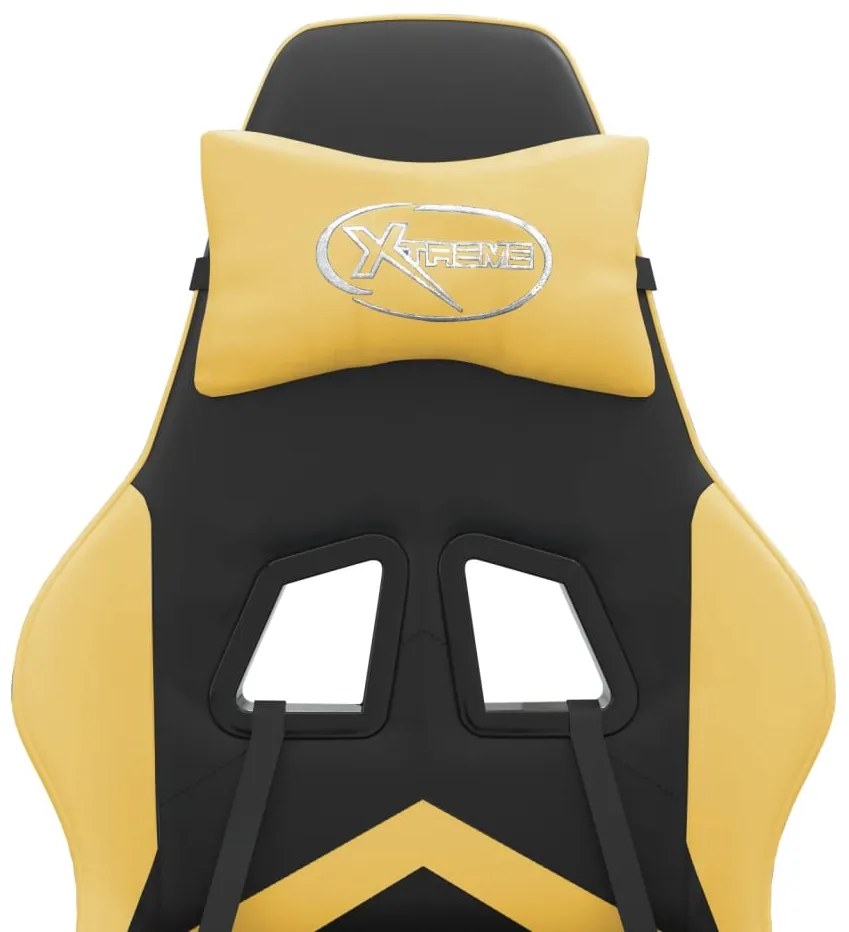Cadeira gaming c/ apoio pés couro artificial preto e dourado