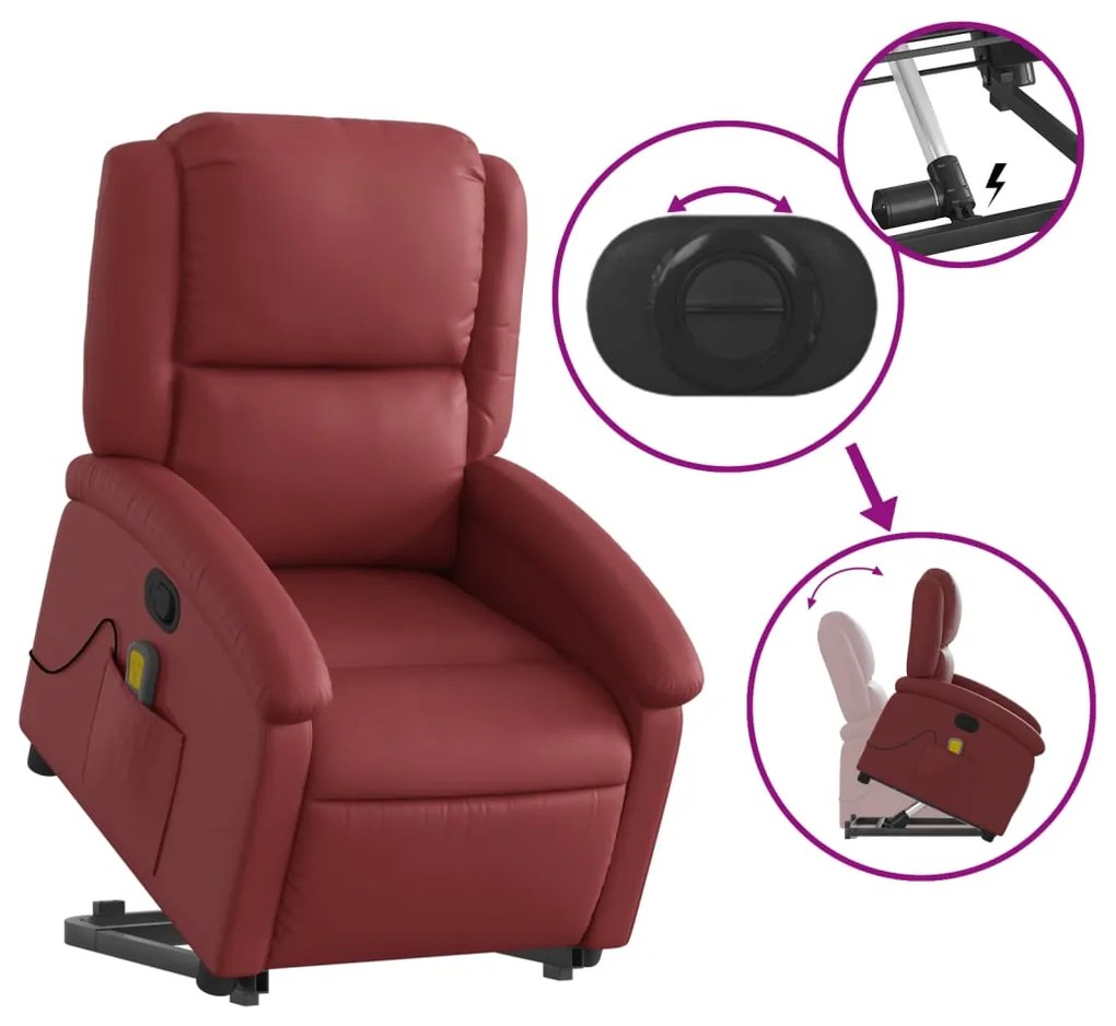 Poltrona massagens reclinável couro artificial vermelho tinto