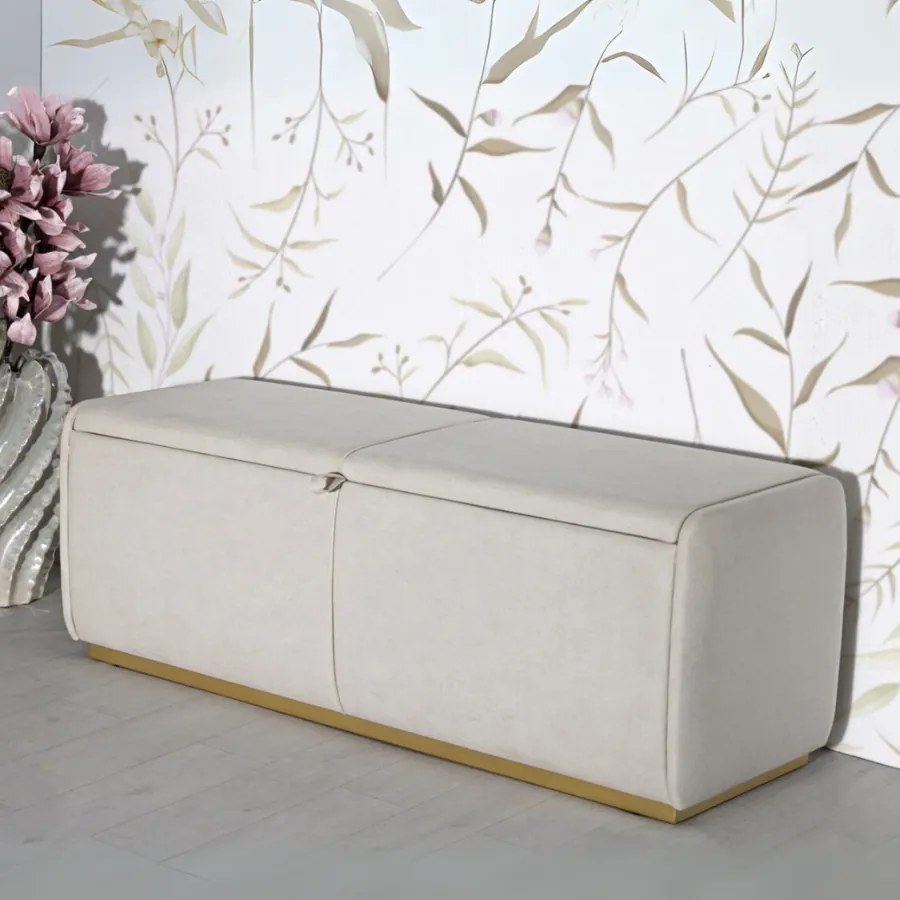 BANCO COM ARMAZENAMENTO 130X45X45 CM CREME E DOURADO