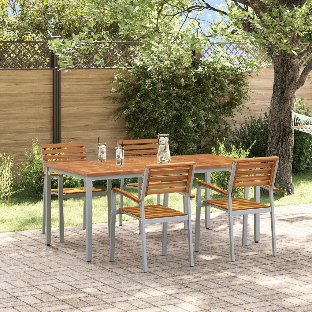 vidaXL Conjunto de Jantar de Jardim de 5 Peças em Madeira Sólida de Acácia e Metal