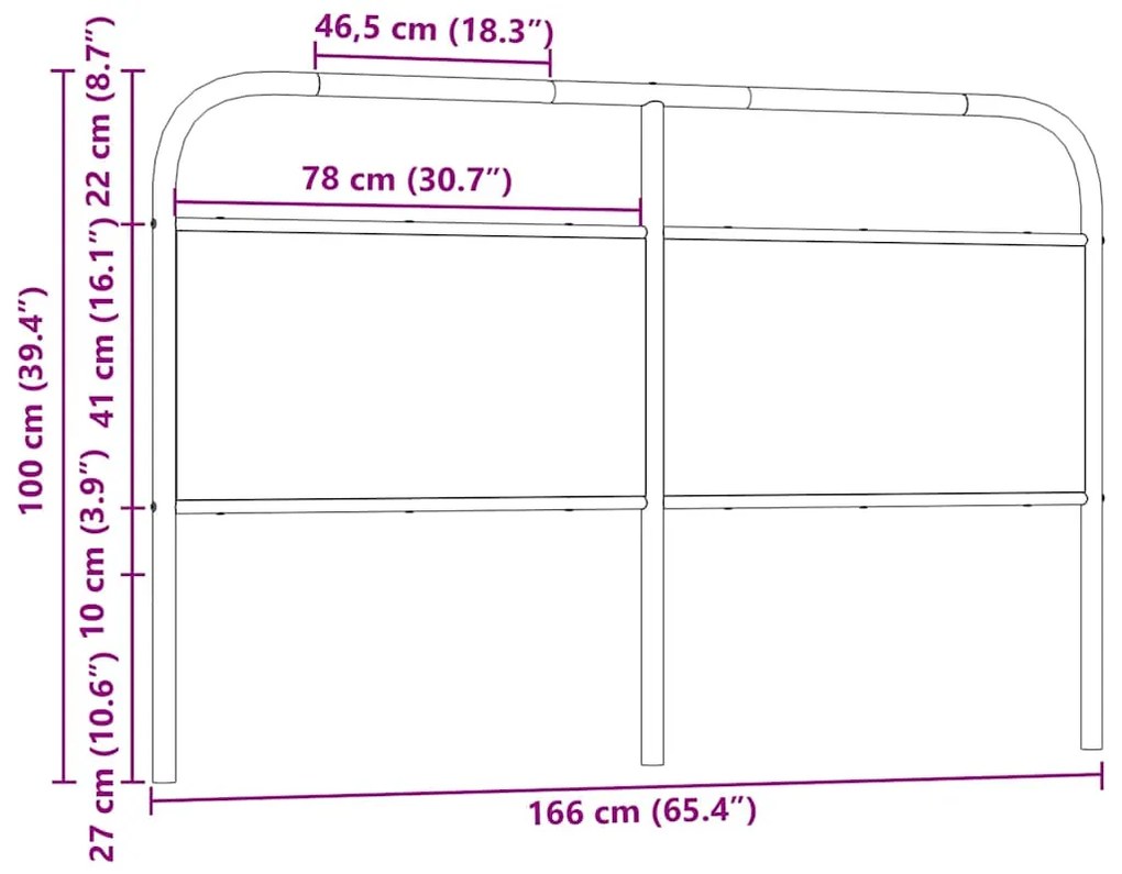 Cabeceira de cama 160 cm derivados madeira/aço carvalho fumado