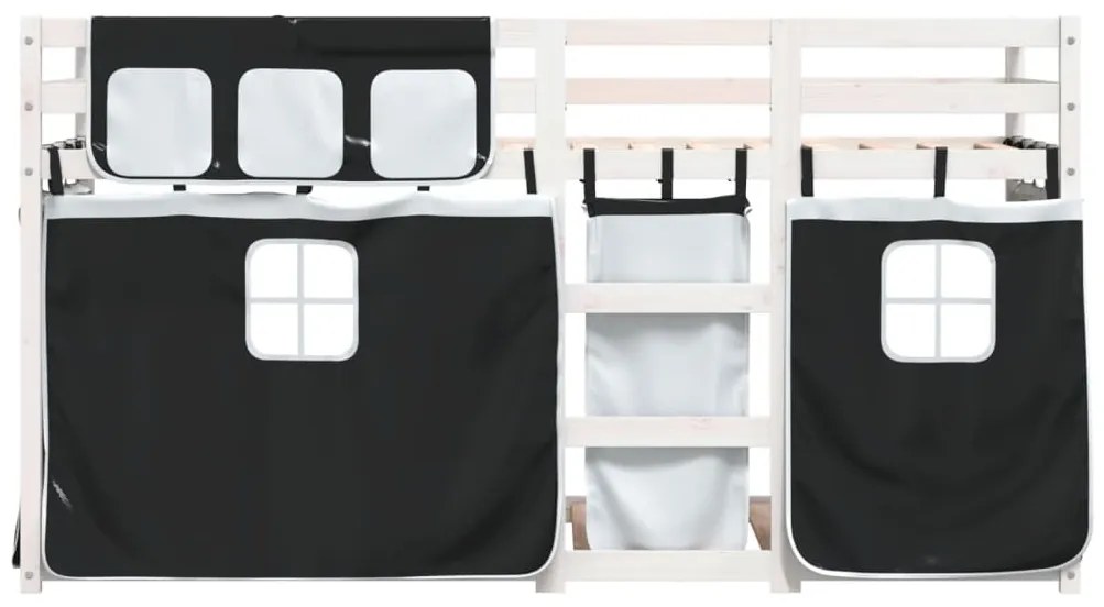 Beliche com cortinas 90x190 cm pinho maciço branco e preto