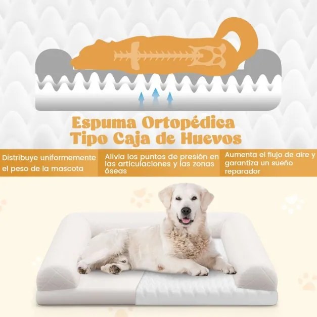Cama ortopédica para cães 90 x 69 x 18 cm com almofada em 3 lados Capa removível e lavável Base antiderrapante Bege