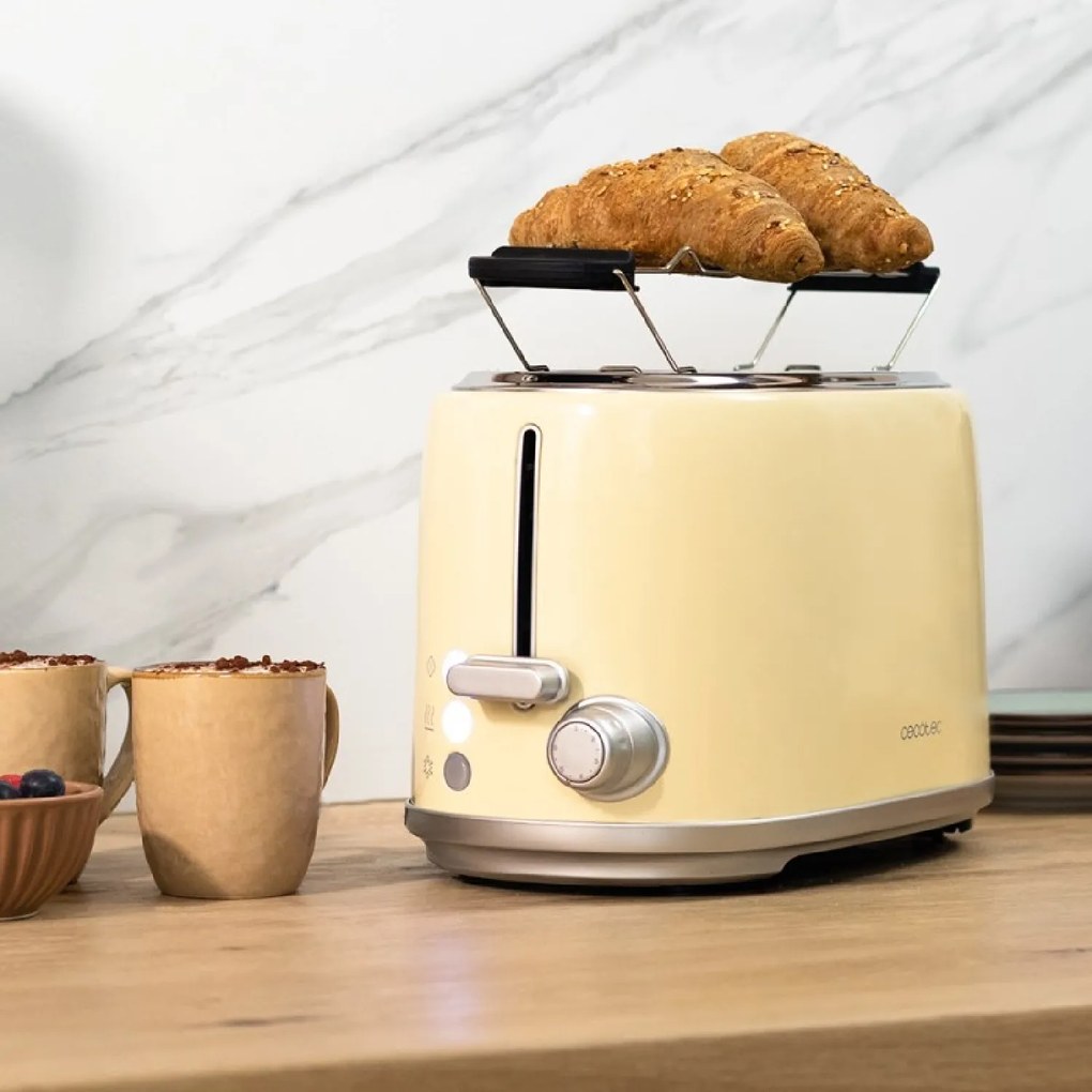 Torradeira vertical Toast&Taste 1000 Retro Double Bege Torradeira de aço com 2 ranhuras largas