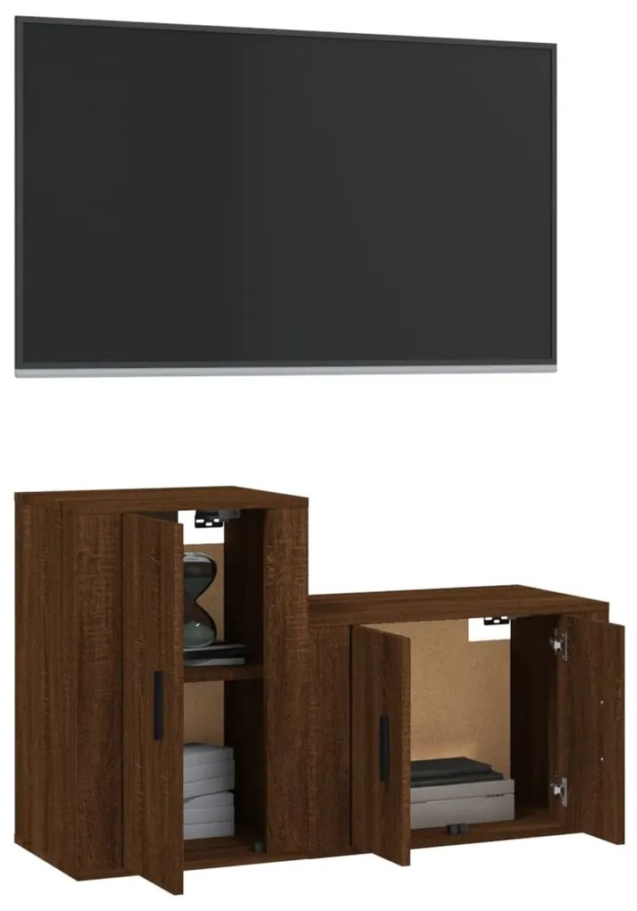 Conjunto móveis de TV 2pcs madeira processada carvalho castanho