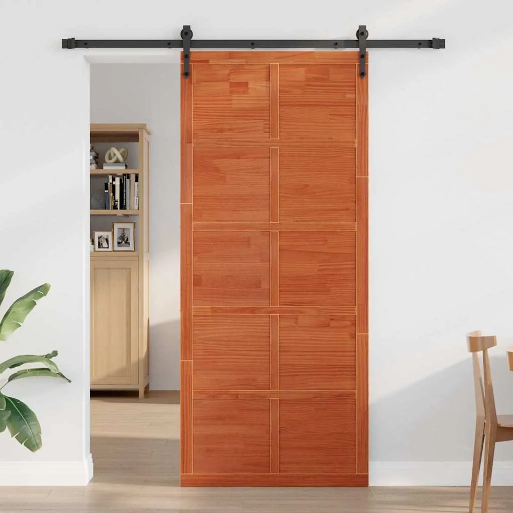 Porta de celeiro Castanho 80 x 210 cm Madeira de pinho maciça