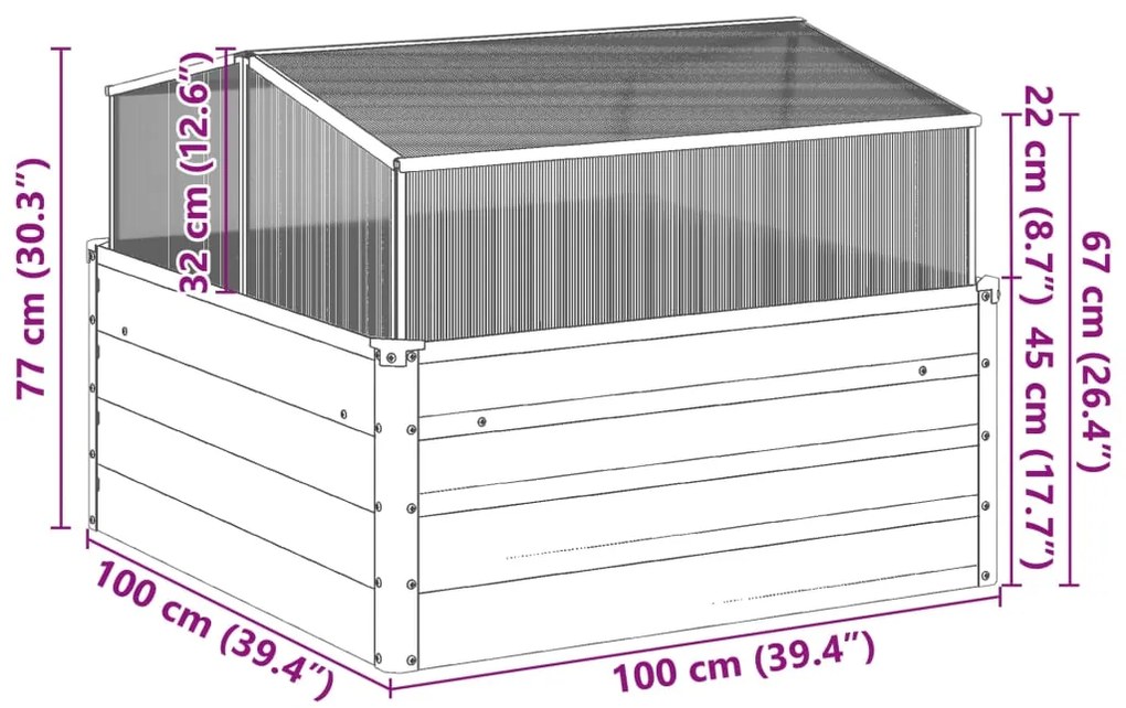 Vaso/floreira com estufa aço resistente às intempéries