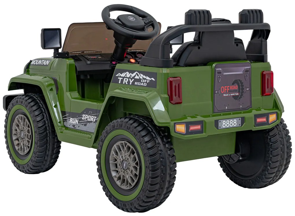 Carro elétrico para Crianças Off Road MOUNTAIN 12V Rodas Espuma EVA, Assento Couro ecológico Verde