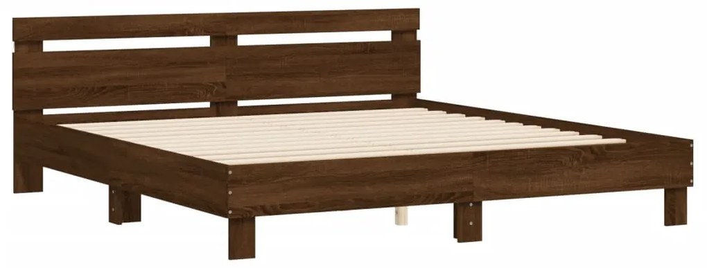 Estrutura cama cabeceira/luzes LED 160x200 cm carvalho castanho