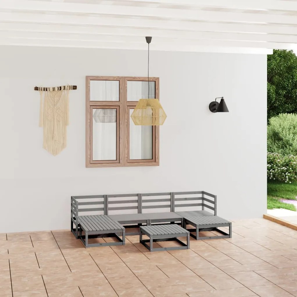 vidaXL 7 pcs conjunto lounge de jardim pinho maciço