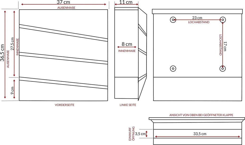 Caixa de correio com design e tubo para jornais 37 x 11 x 36,5 cm Antracite