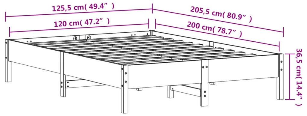 Cama sem colchão 120x200 cm madeira pinho maciça castanho-mel