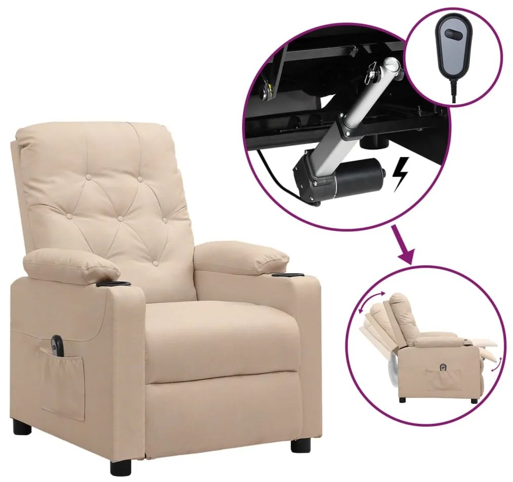 vidaXL Poltrona reclinável elétrica tecido cor creme