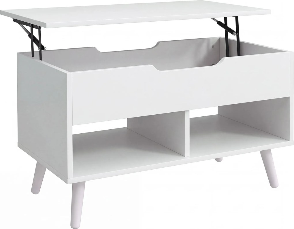 HOMCOM Mesa de Centro com Tampo Elevatório e Espaço Oculto, 75 cm Branco Punzonado | Aosom Portugal
