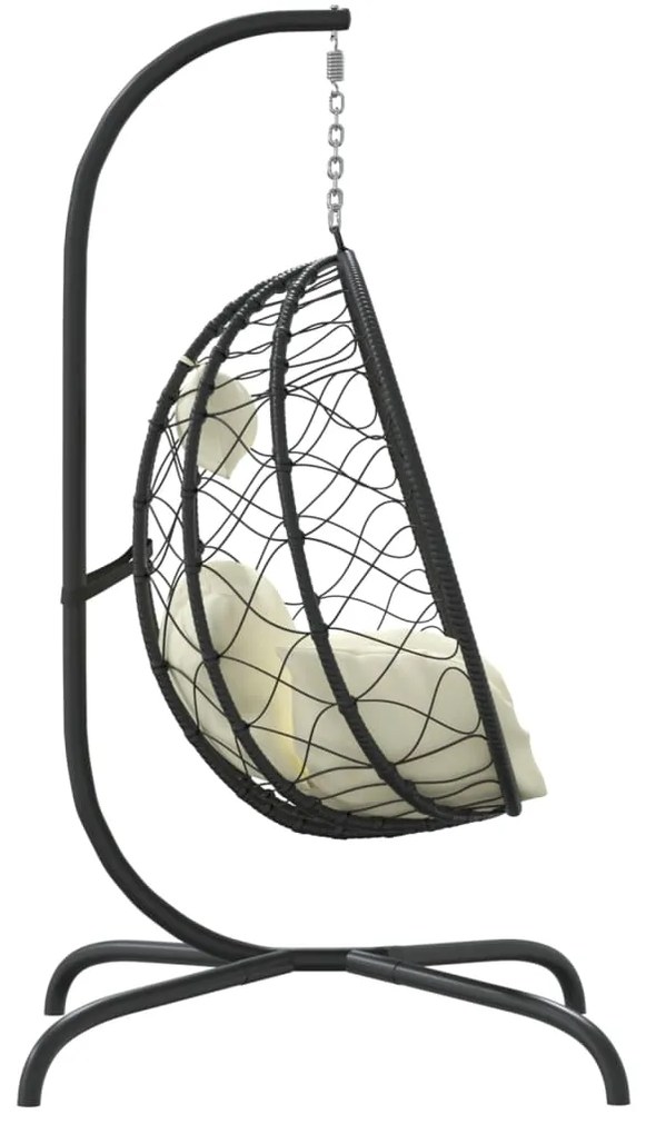 Cadeira forma ovo suspensa vime PE/aço c/ almofadão branco nata
