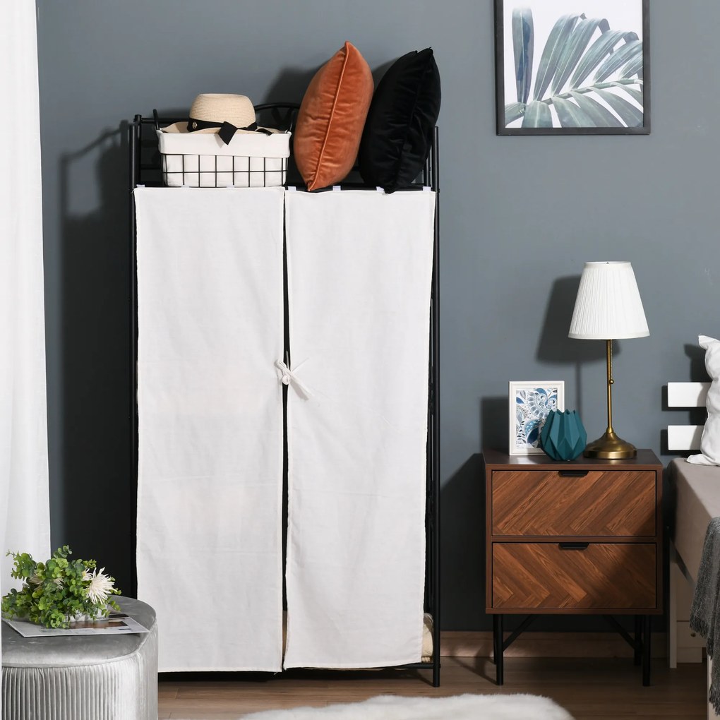 Guarda Roupa para adultos, roupeiro, guarda-roupa, vestidor, com várias opções de arrumação, 5 prateleiras, 84 x 42 x 159 cm, metal preto, 2 cortinas