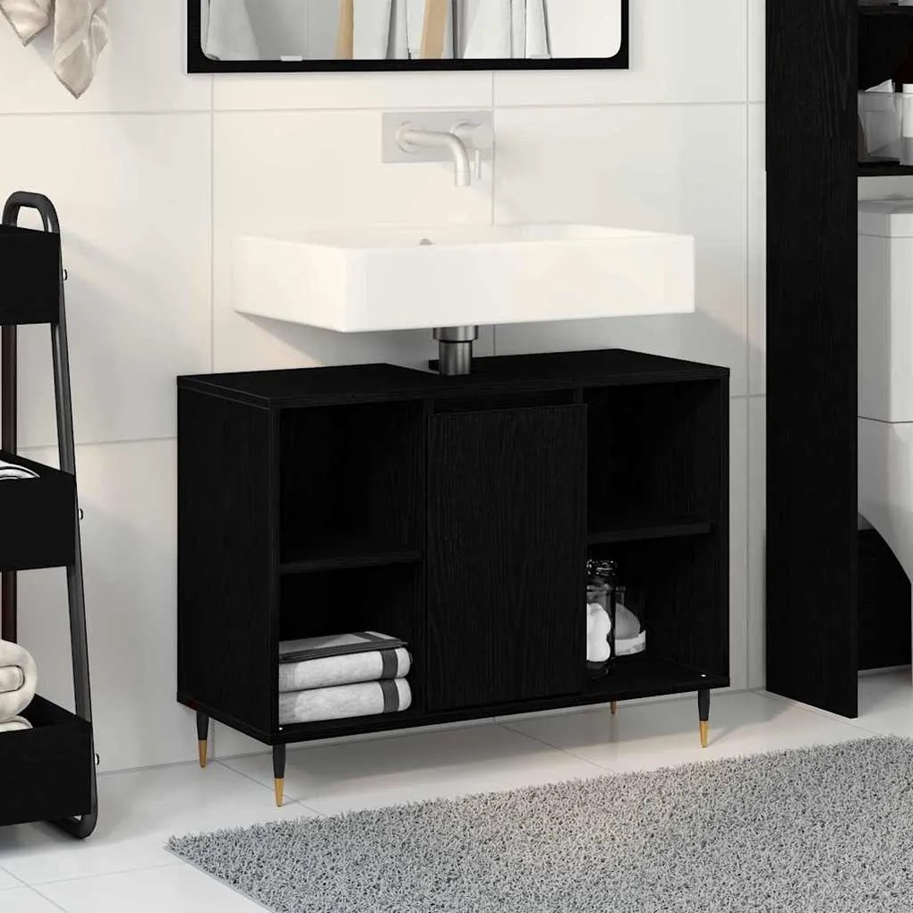 vidaXL Armário de Banheiro com porta Carvalho preto 80 x 33 x 60 cm