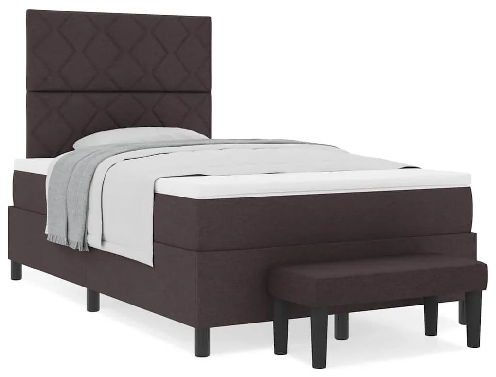 Cama Box com Colchão e Banco Castanho Escuro 120x200 cm Tecido