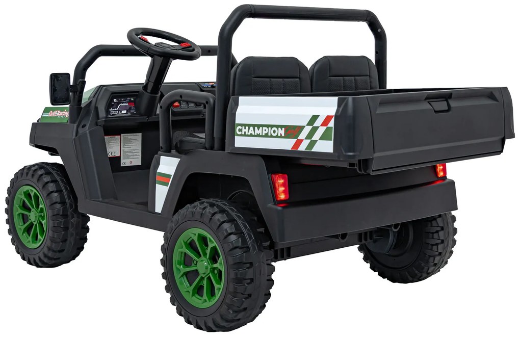 Jipe elétrico para Crianças 2 Lugares 24V Champion Rodas Espuma EVA, Assento couro ecológico Verde