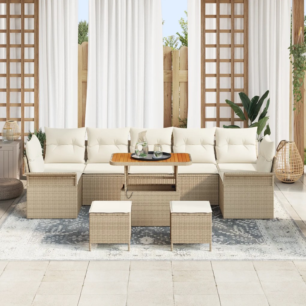 Conjunto de Sofá de Jardim de 10 Peças com Almofadas Beiges Rattan Pol
