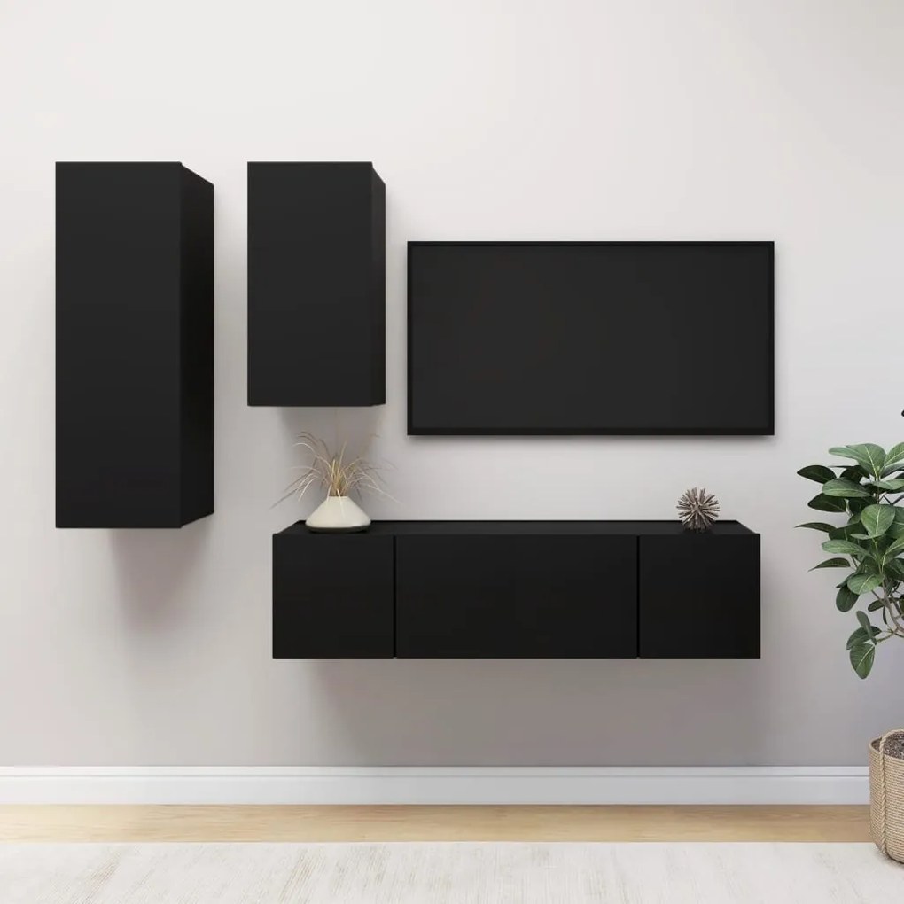 vidaXL 4 pcs conjunto de móveis de TV derivados de madeira preto