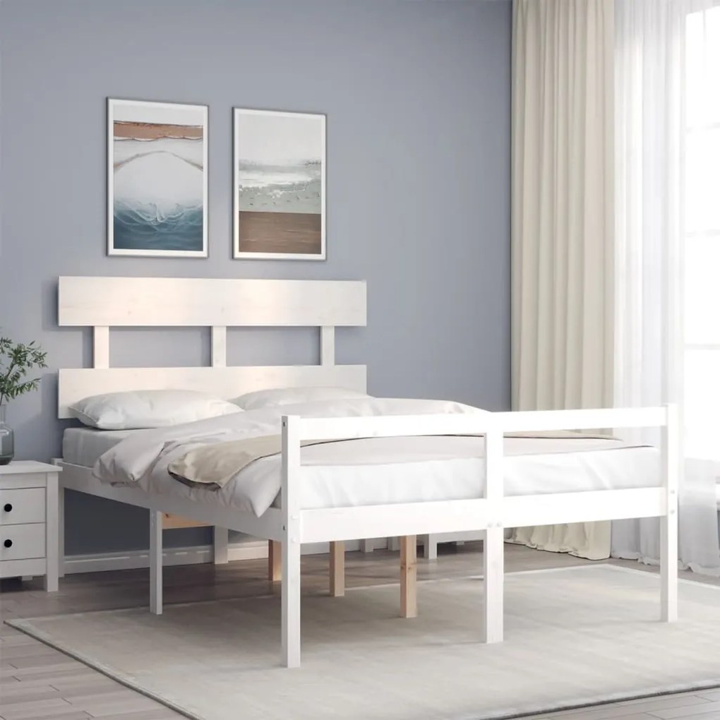 Estrutura de cama de casal c/ cabeceira madeira maciça branco
