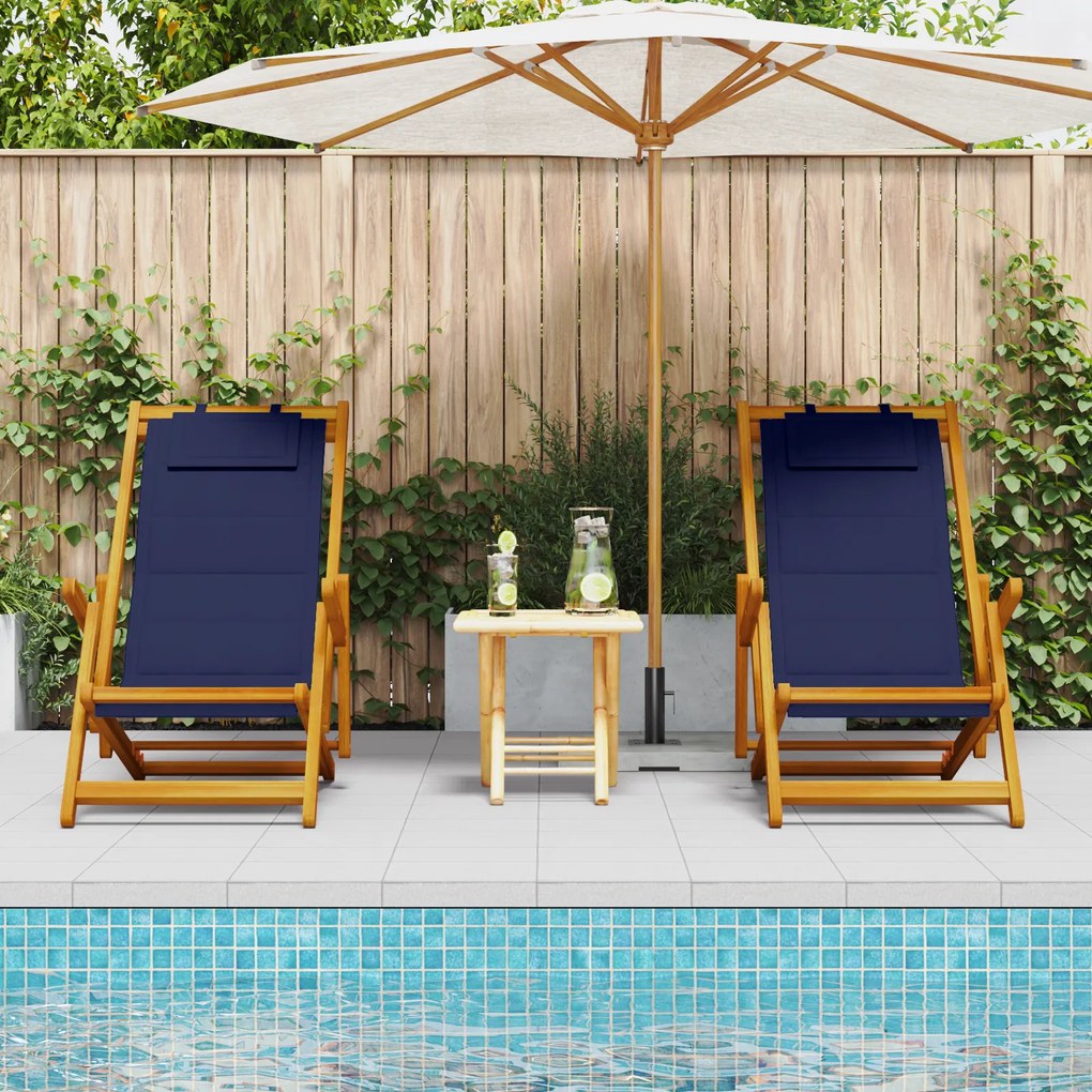 Cadeiras de Praia Dobráveis vidaXL 2 pcs Azul em Madeira de Acácia e T