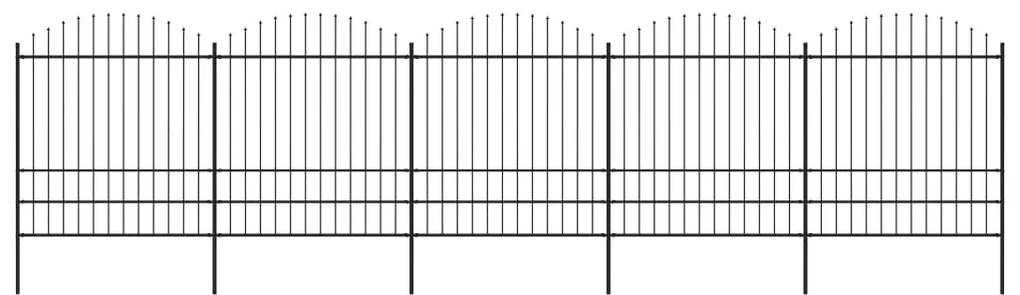 vidaXL Cerca de jardim com topo em lanças (1,75-2)x8,5 m aço preto