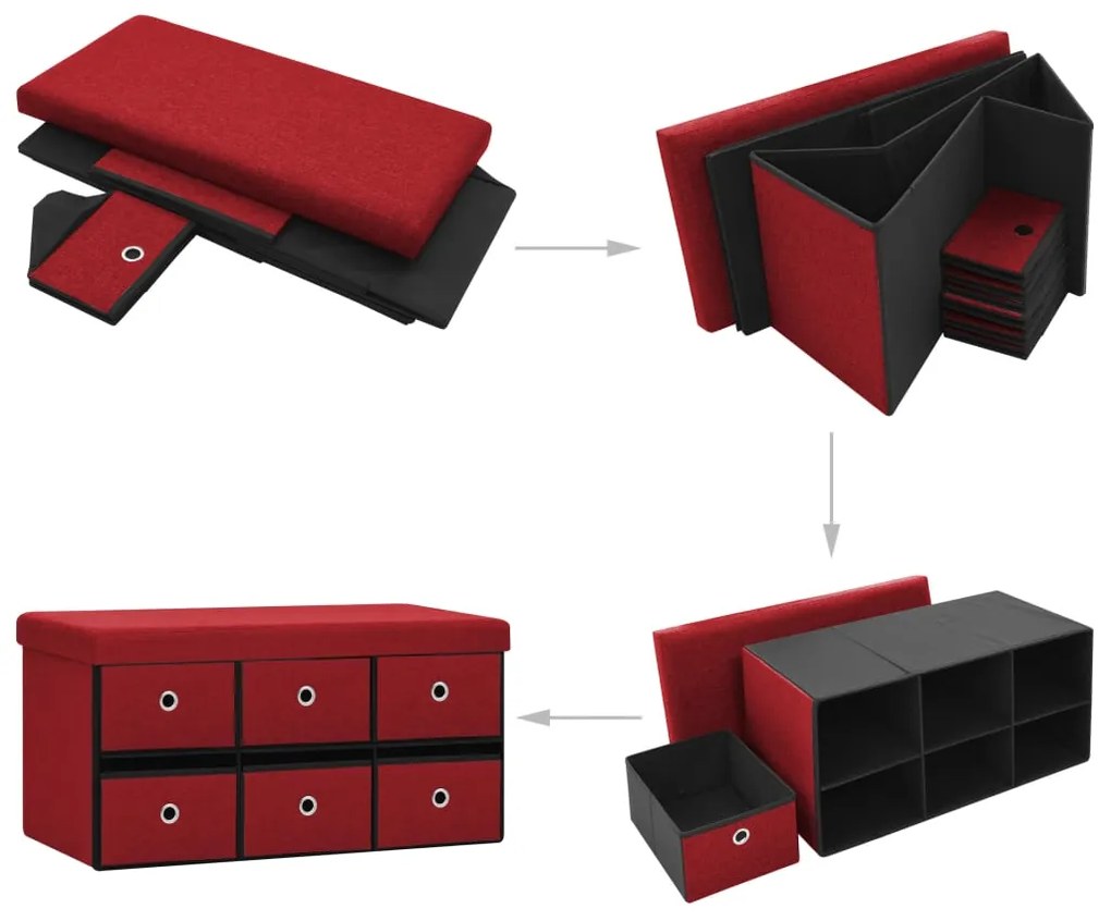 Banco arrumação dobrável 76x38x38 cm linho falso vermelho-tinto