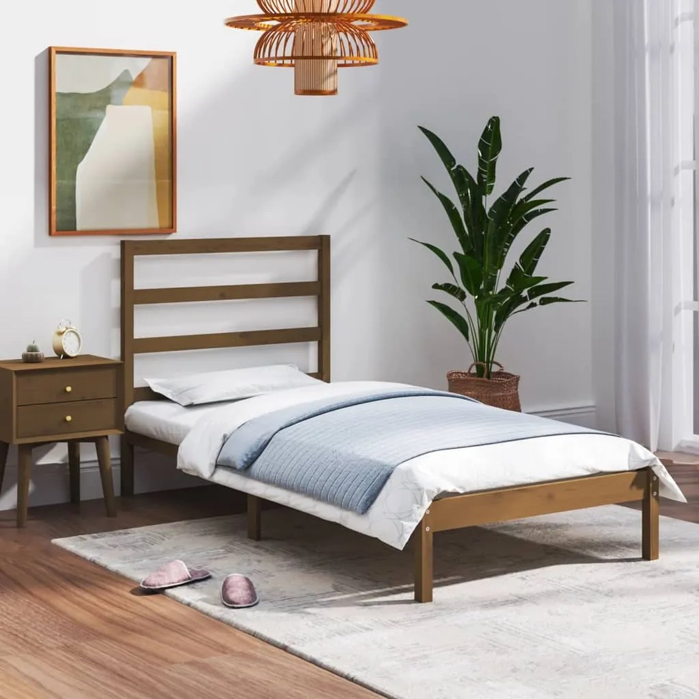 vidaXL Estrutura cama pequena solteiro 75x190 cm madeira castanho mel