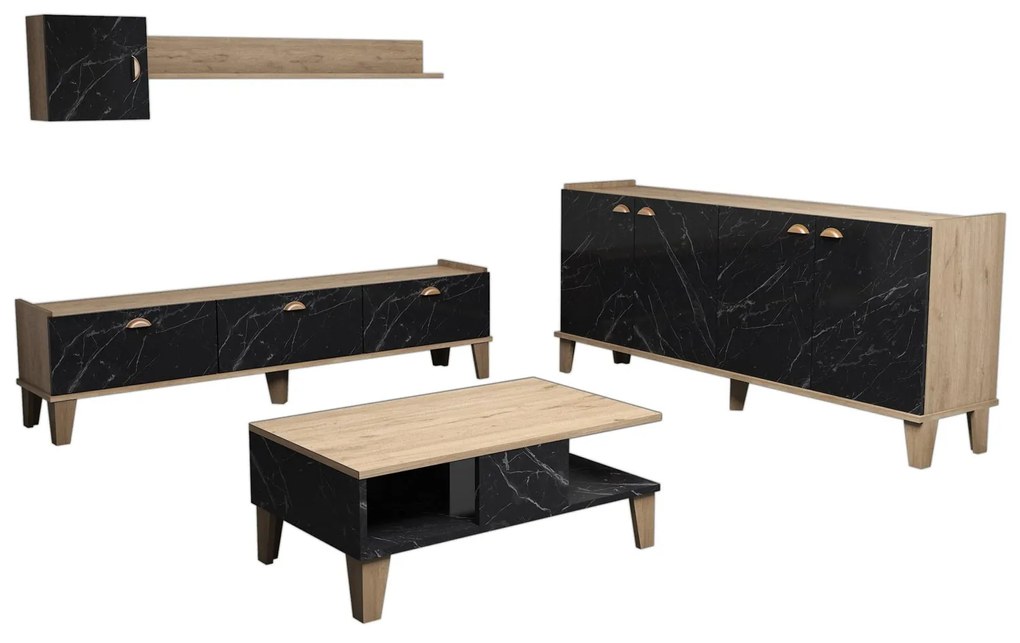 Conjunto de Mobiliário de Sala de Estar Sumer – Carvalho – TV Stand: 1