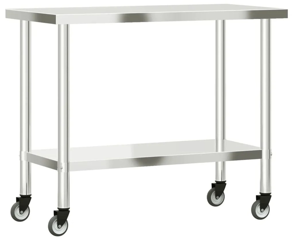 Mesa de trabalho de cozinha c/ rodas 110x55x85cm aço inoxidável