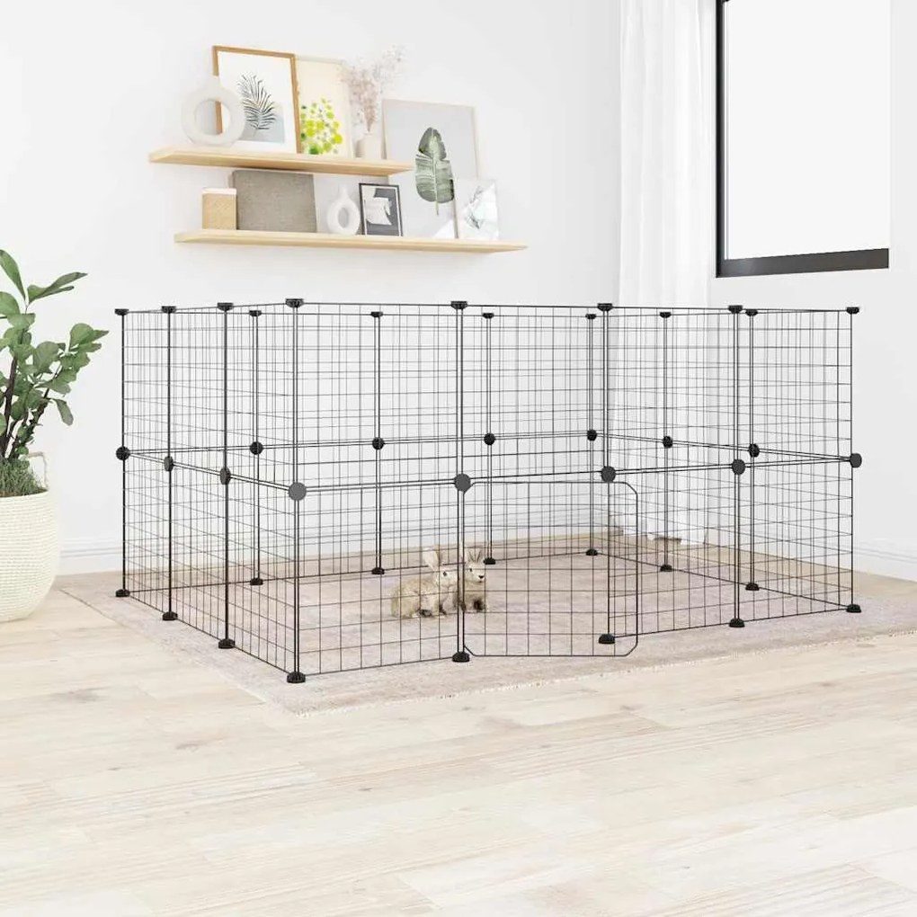 Gaiola p/ animais de 28 painéis c/ porta 35x35 cm aço preto