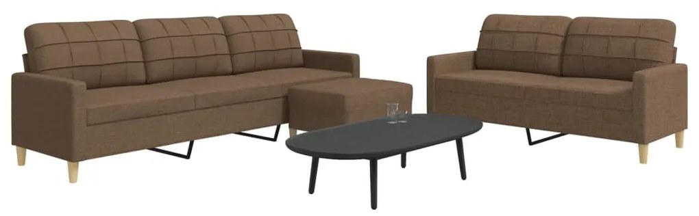 3 pcs conjunto de sofás com apoio para pés tecido castanho