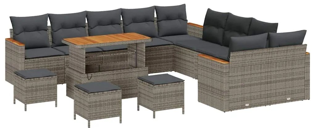 Conjunto de Sofá de Jardim com 14 Peças com Almofadas Cinza Rattan Sin
