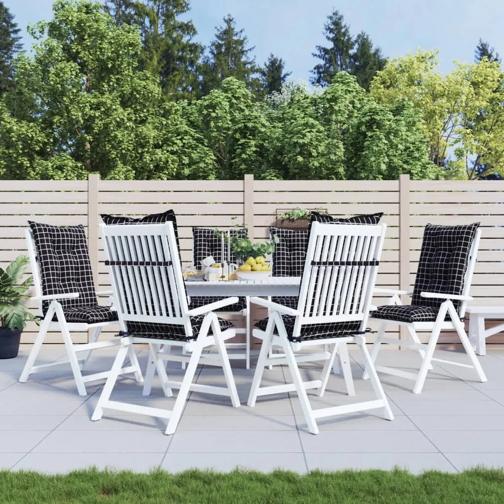 vidaXL Almofadões cadeiras altas de jardim 6pcs tecido xadrez preto