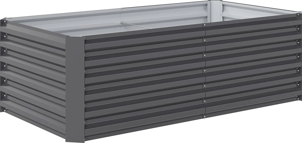 Floreira Grande Exterior Retangular em Aço Galvanizado para Terraço com Base Aberta 180x90x57,5 cm Cinzento