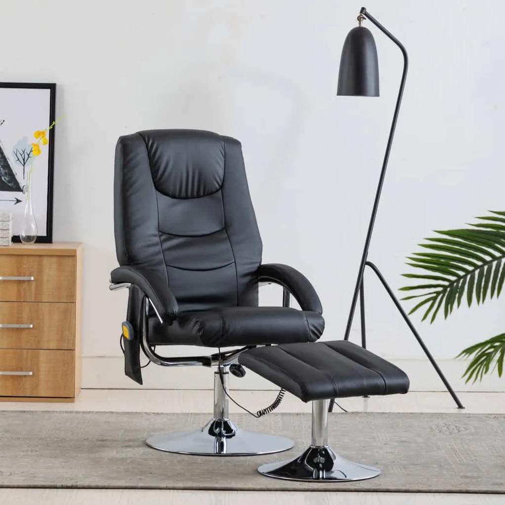Cadeira massagens reclinável + apoio pés couro artificial preto