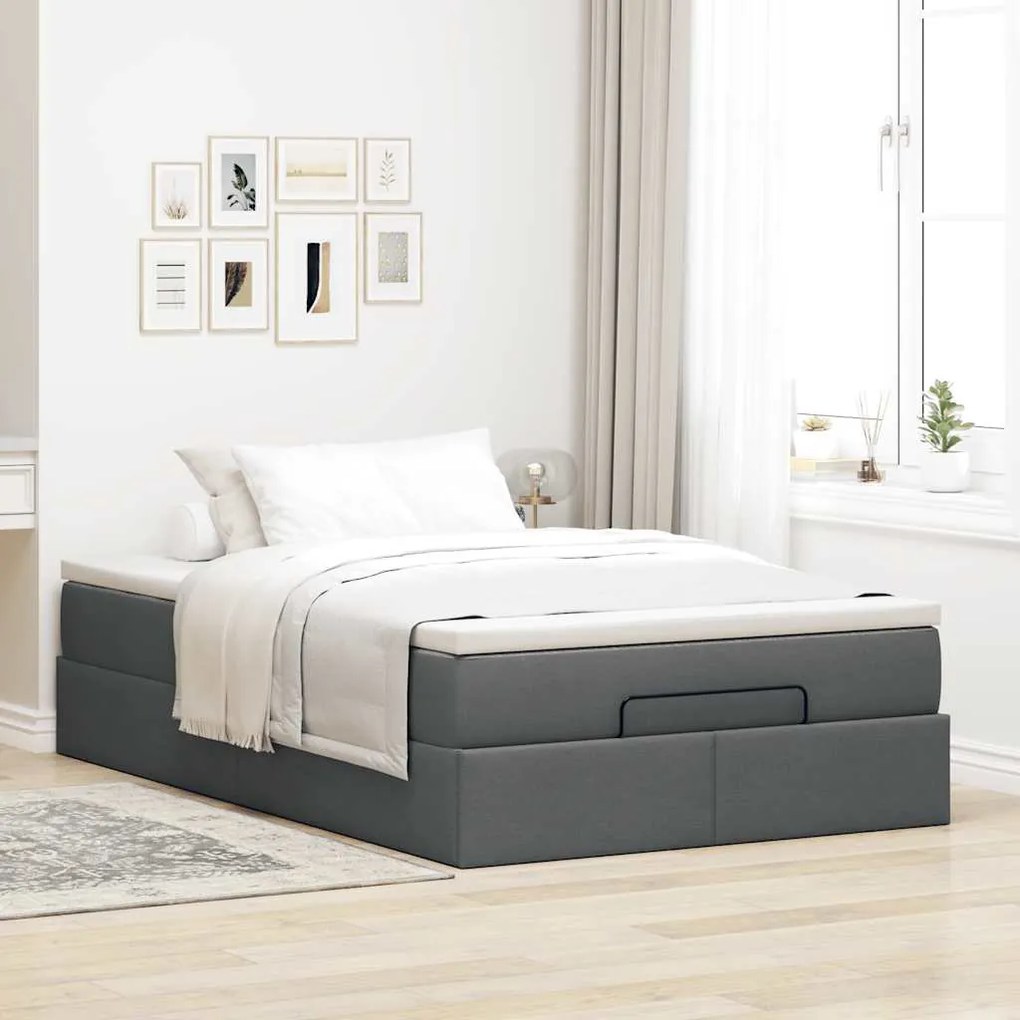 Estrutura cama otomana colchão 120x200cm tecido cinzento escuro