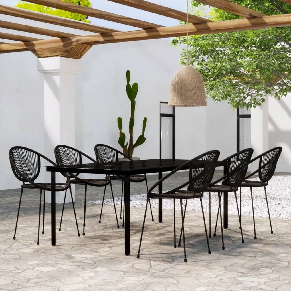 vidaXL 7 pcs conjunto de jantar para jardim preto