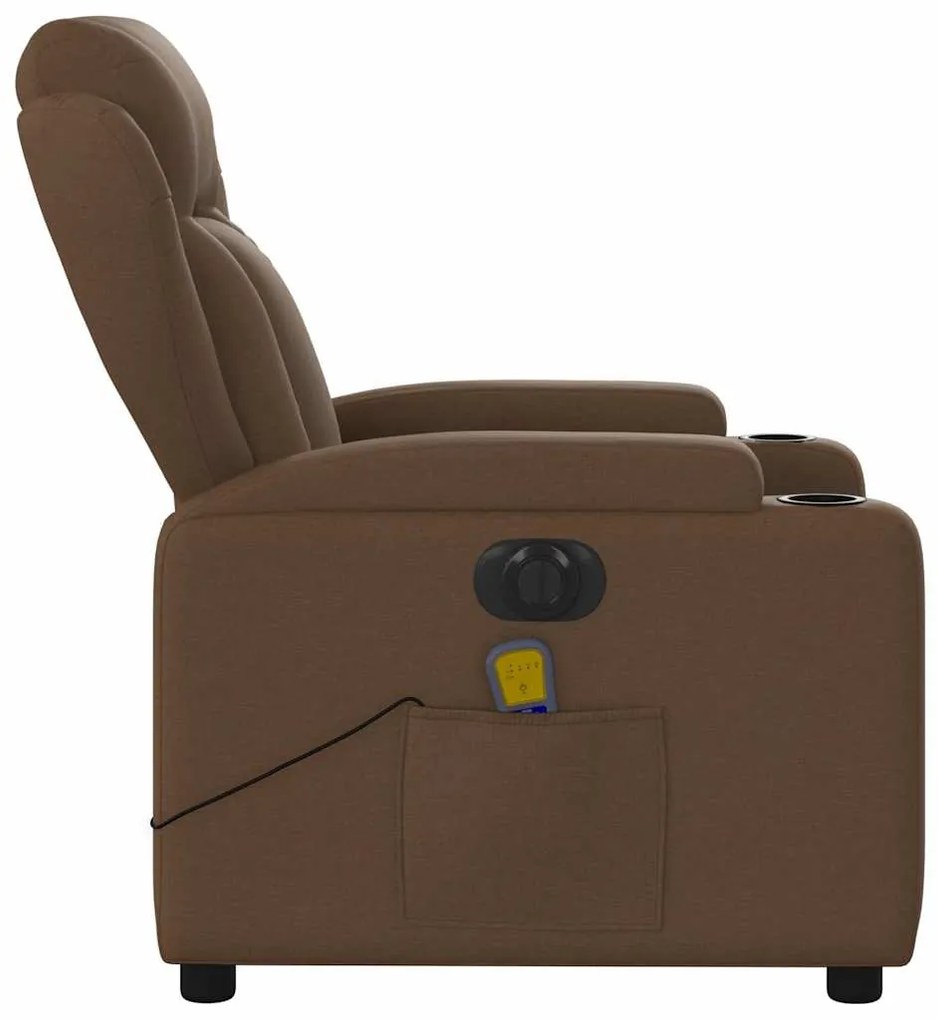 Poltrona de massagens reclinável elétrica tecido castanho