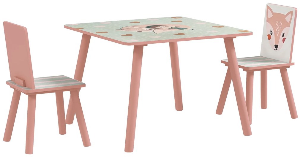 ZONEKIZ Conjunto de Mesa e Cadeiras para Crianças de 3 Peças Mesa Infantil com 2 Cadeiras Conjunto de Móveis para Atividades Rosa