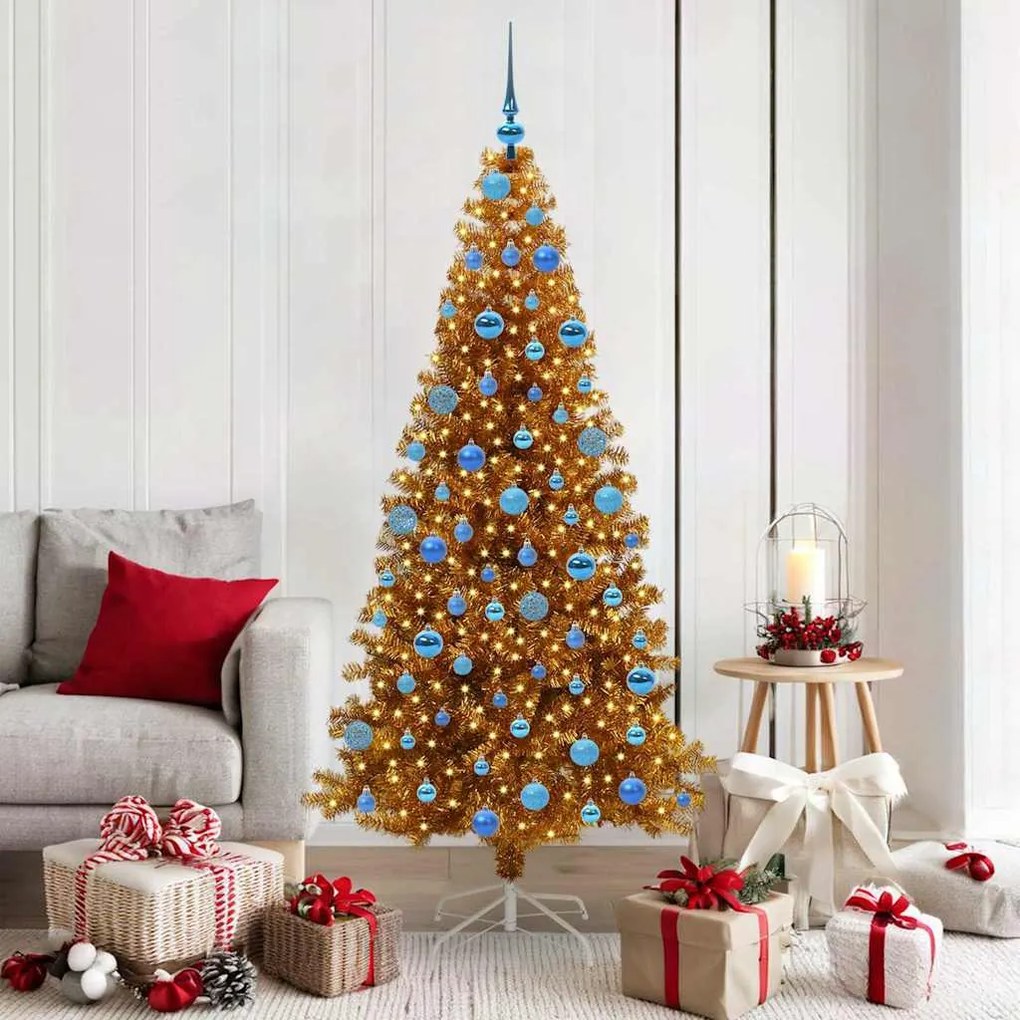 vidaXL Árvore de Natal com 300 LEDs com suporte Ouro 180 cm PET
