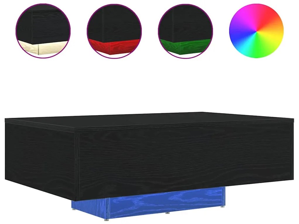 Mesa de Centro vidaXL com Luzes LED Carvalho Preto 85x55x31 cm