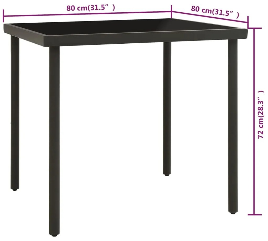Mesa de jantar para exterior 80x80x72 cm vidro e aço antracite