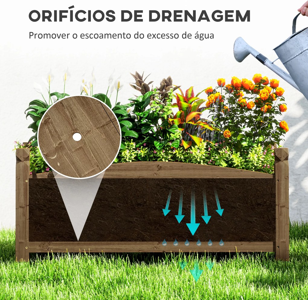 Floreira de Madeira para Cultivar Plantas Flores Ervas Floreira Retangular para Jardim Varanda 90x39x37 cm Castanho Escuro