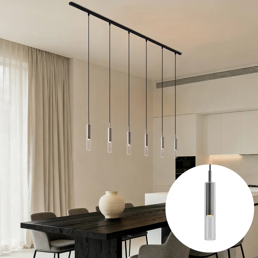 Sistema de iluminação de trilho moderno preto com 6 candeeiros suspensos cor de bronze 1-fase - Slimline Loyce