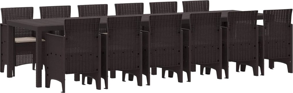 vidaXL Conjunto de Jantar para Jardim 13 pcs Castanho Rattan Polt