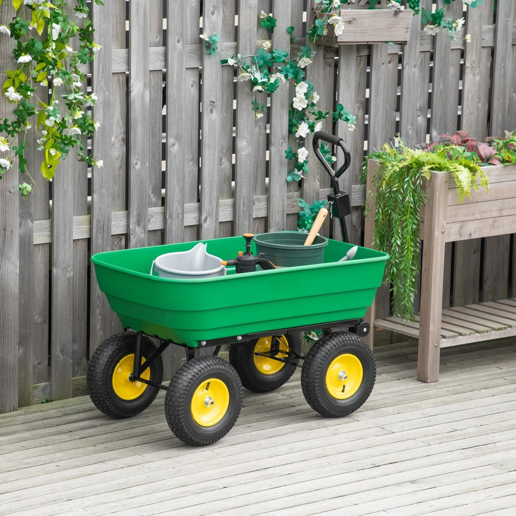 Carrinho de Jardim com Balde Inclinável até 75° Carrinho de Mão com Guiador Ajustável e Capacidade 125L 118x58x102 cm Verde Escuro